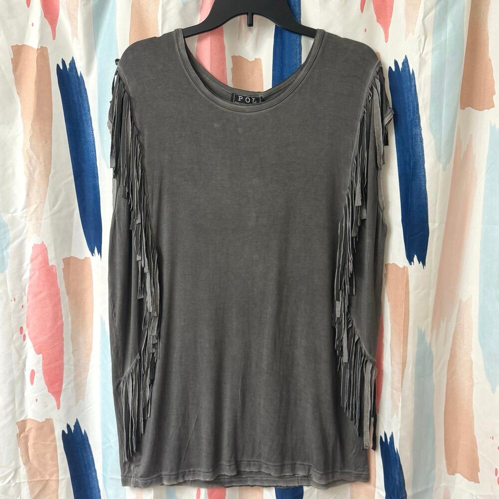POL Dark Gray Muscle Tank Top with Fringe Detailing Size Small